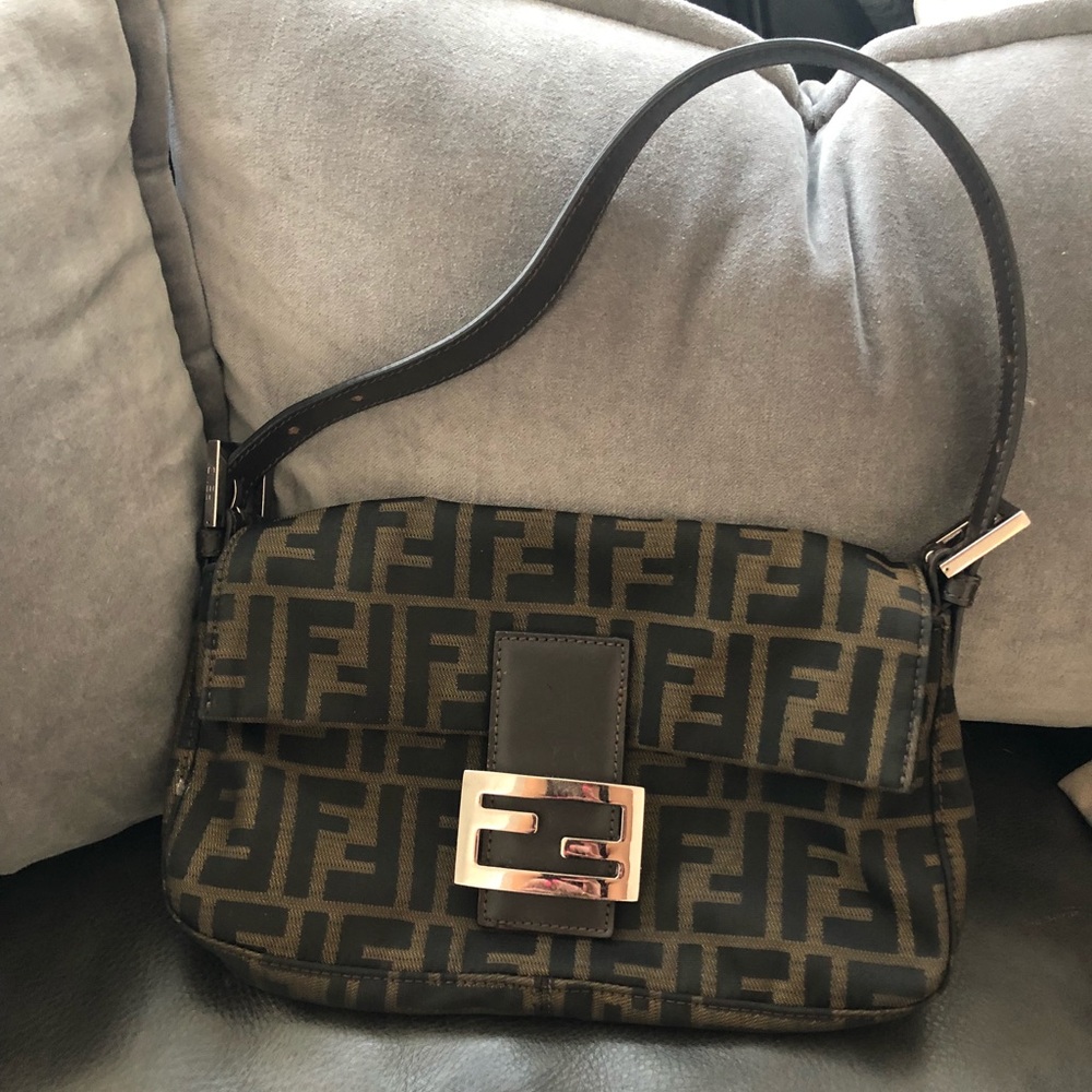 Fendi Black and Brown FF Logo Shoulder Bag
